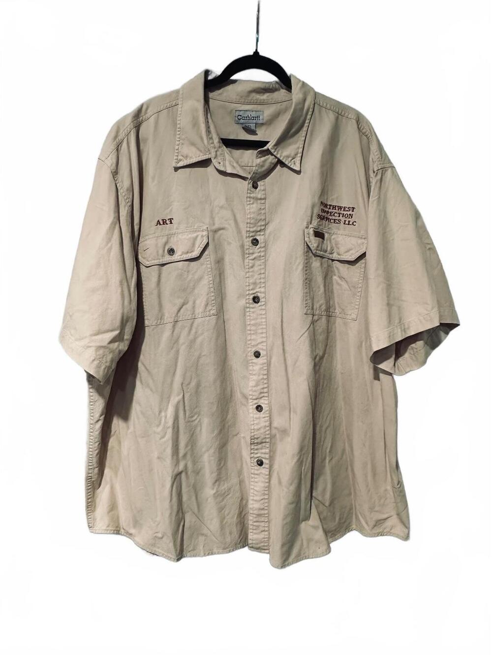 Carhartt beige short sleeve button up shirt